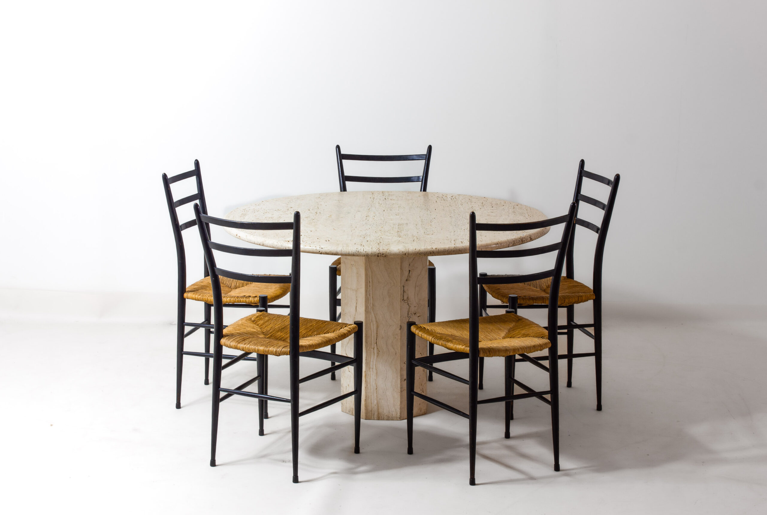 Detailed travertine dining table